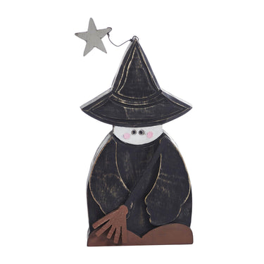 Witch w/ Broom Wooden Figurine 10x5.5x1.5 - The Fox Decor
